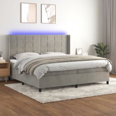 Vidaxl Box spring postelja z vzmetnico LED svetlo siva 200x200cm žamet