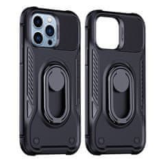 Joyroom Etui za iPhone 14 Pro oklepni ovitek s stojalom in obročnim držalom, črn