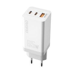 DUDAO GaN 65W A7xsEU 2x USB-C + USB omrežni polnilnik (bela)