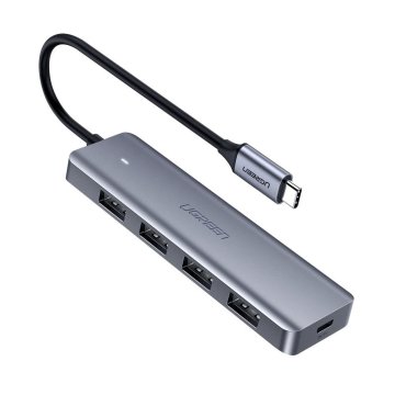 Ugreen HUB USB-C razdelilnik – 4x USB 3.2 z USB-C napajalnim priključkom, siv