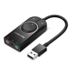 Ugreen zunanja zvočna kartica USB adapter - 3,5 mm mini jack z nastavitvijo glasnosti 15 cm črna (40964)