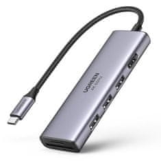 Ugreen Večnamenski HUB 6v1 USB-C - 3x USB HDMI 4K Bralnik kartic SD in TF sive barve