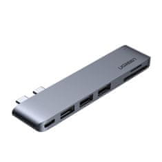 Ugreen Adapter HUB za MacBook Pro / Air 2x USB-C na 3x USB 3.0 / TF / SD / USB-C - siv