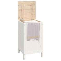 Vidaxl Zaboj za perilo bel 44x44x76 cm trdna borovina