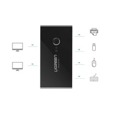 Ugreen Preklopna omarica HUB stikalo 4x USB 2.0 USB razdelilnik za dva računalnika - črna