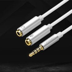 Ugreen kabel razdelilni kabel za slušalke 3,5 mm mini jack AUX mikrofon 20 cm (mikrofon + stereo izhod) srebrn (30619)