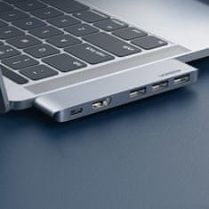 Ugreen Večnamenski razdelilnik 2x USB Type C na USB Type C PD (Thunderbolt 3, 100 W, 4K@60 Hz, 10 Gbps) / HDMI 4K@30 Hz / 3x USB 3.0 za MacBook Pro / Air sive barve (60559)