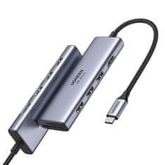 Ugreen Večnamenski HUB 6v1 USB-C - 3x USB HDMI 4K Bralnik kartic SD in TF sive barve