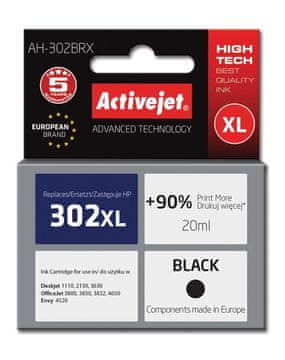 ActiveJet Activejet AH-302BRX črn (nadomestna za HP 302XL F6U68AE); 20 ml