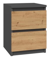 Topeshop TOH M2 ANTRACYT/ARTISAN nočna omarica z 2 predaloma, antracit/hrast