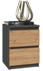 Topeshop TOH M2 ANTRACYT/ARTISAN nočna omarica z 2 predaloma, antracit/hrast