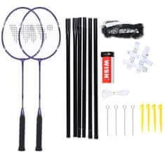 WISH 4466 Komplet loparjev za badminton vijolične barve 2 kosa + puščice 3 kosi + mreža + črte želja