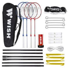 WISH 5566 Komplet loparjev za badminton 4 kosi + puščice 3 kosi + mreža + črte želja