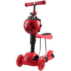 Otroški skiro 2v1 PIKAPOLONICA s kolesi LED, rdeča H-001-CR
