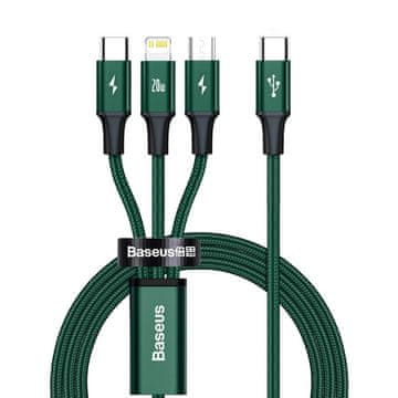 BASEUS Rapid 3v1 kabel USB-C - USB-C / Lightning / micro USB 20 W 1,5 m zelen