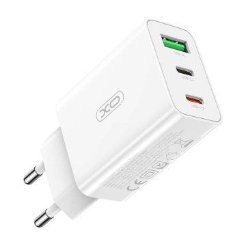 XO L101 omrežni polnilnik, USB + 2x USB-C, PD 20W (bela)