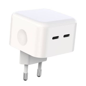XO L102 omrežni polnilnik, 2x USB-C, 35W (bel)