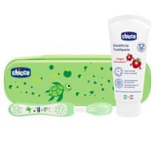 Chicco Set zobna ščetka z etui + pasta, od 12 m, zelena