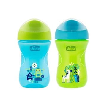 Chicco nesipka skodelica s trdim ustnikom iz 12m, 266ml, modra, zelena