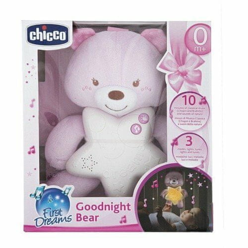 Chicco Medved Goodnight žareč medved, roza