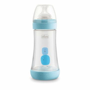 Chicco Perfect 5, otroška antikolična steklenica, 240 ml, modra, 2 m +