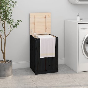 Vidaxl Zaboj za perilo črn 44x44x66 cm trdna borovina