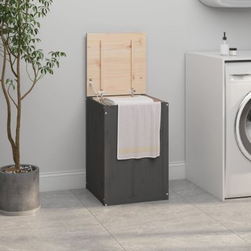 Vidaxl Zaboj za perilo siv 44x44x66 cm trdna borovina