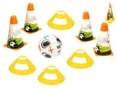 Nogometni stožci 18 cm 4 kosi + podstavki 4 kosi z žogo 12 cm