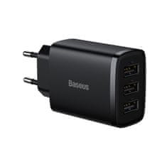 BASEUS Mrežni polnilnik Compact 3x USB 17 W, črn