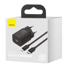 BASEUS Hitro polnilnik za iPhone Super Si 1C 20 W Power Delivery + kabel USB-C – Lightning 1 m črn