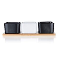 Banquet Skleda komplet 4 kosov (3x skleda, 1 pladenj) 28,2x9,8x7cm BRILLANTE porc.WHITE,BLACK/bambus