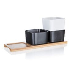 Banquet Skleda komplet 4 kosov (3x skleda, 1 pladenj) 28,2x9,8x7cm BRILLANTE porc.WHITE,BLACK/bambus