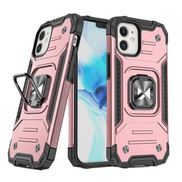 WOZINSKY iPhone 14 Plus oklepni etui z magnetnim držalom in obročem v zlati barvi