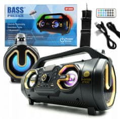 Bass USB FM SD cevni akumulatorski radio 3000mAh LED RGB Bluetooth BoomBox