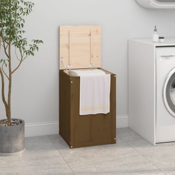 Vidaxl Zaboj za perilo medeno rjav 44x44x66 cm trdna borovina