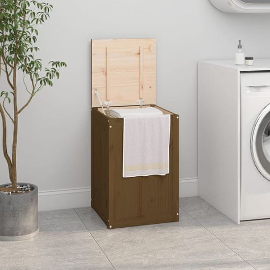 Vidaxl Zaboj za perilo medeno rjav 44x44x66 cm trdna borovina