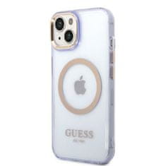 Guess iphone 14 6,1" vijolično/prsni trdi ovitek zlata obroba prosojen magsafe