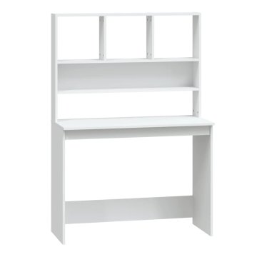 Vidaxl Pisalna miza s policami bela 102x45x148 cm inženirski les