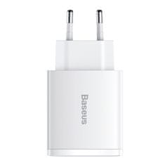 BASEUS Compact polnilnik USB-C / 2x USB 30W 3A PD QC, bela