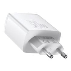BASEUS Compact polnilnik USB-C / 2x USB 30W 3A PD QC, bela