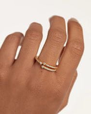PDPAOLA Unikaten pozlačen prstan s prozornimi cirkoni SISI Gold AN01-865 (Obseg 48 mm)