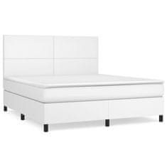 Vidaxl Box spring postelja z vzmetnico bel 160x200 cm umetno usnje
