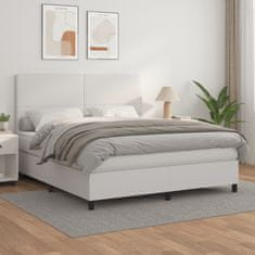 Vidaxl Box spring postelja z vzmetnico bel 160x200 cm umetno usnje