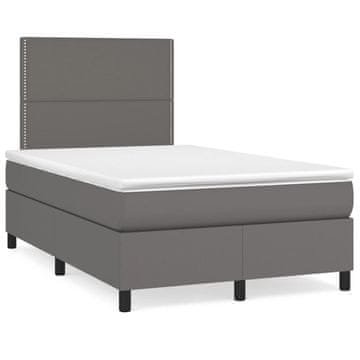 Vidaxl Box spring postelja z vzmetnico siv 120x200 cm umetno usnje