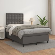 Vidaxl Box spring postelja z vzmetnico siv 120x200 cm umetno usnje