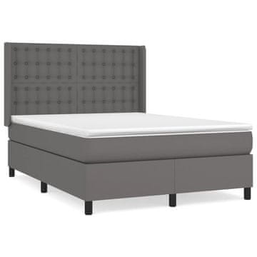 Vidaxl Box spring postelja z vzmetnico siv 140x200 cm umetno usnje