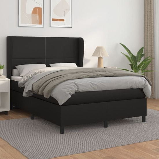shumee Box spring postelja z vzmetnico črn 140x190 cm umetno usnje