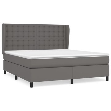 Vidaxl Box spring postelja z vzmetnico siva 160x200 cm umetno usnje