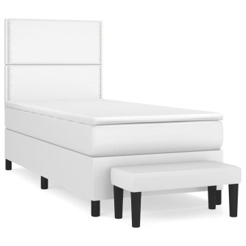 Vidaxl Box spring postelja z vzmetnico bel 90x190 cm umetno usnje