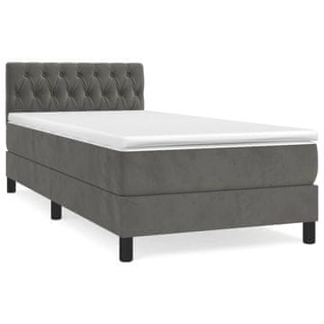 Vidaxl Box spring postelja z vzmetnico temno siva 90x200 cm žamet